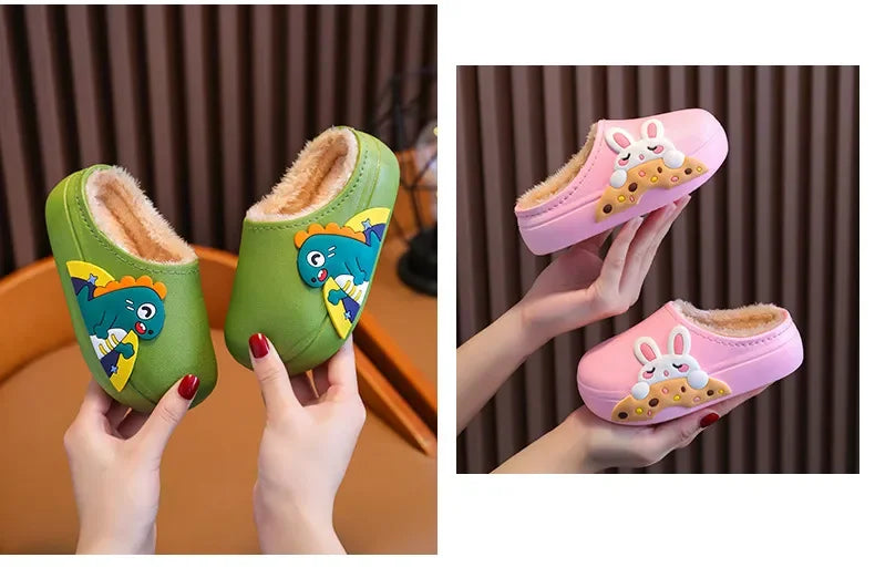 Winter Kids Shoes Cartoon Cute Slippers Warm Waterproof Non-slip Girl Home Indoors Slippers Boy Baby Parent-Child Cotton Shoes