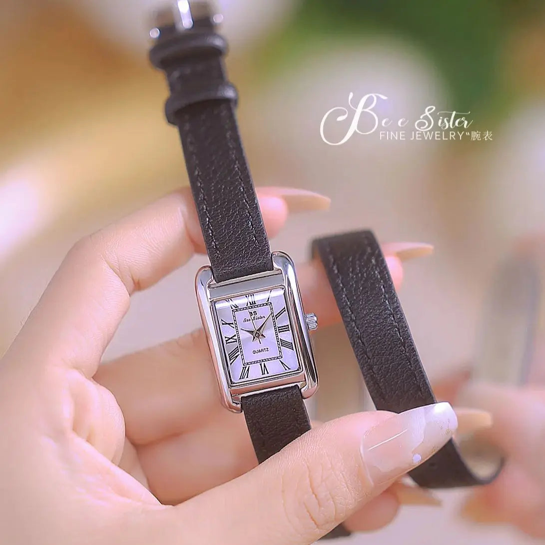 Reloj de mujer elegante retro pequeño cuadrado, correa de cuero de alta calidad, reloj de pulsera impermeable, regalo para novia