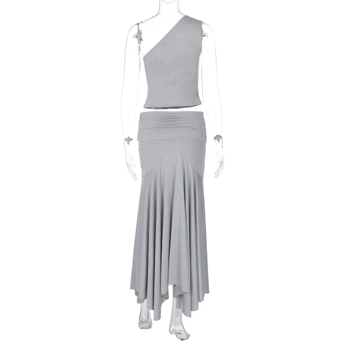 Fashion Pleated 2 Piece-Set Long Skirt For Women Off-Shoulder Cropped Pullover Top And Slim Long Skirt Sets Female Outfits