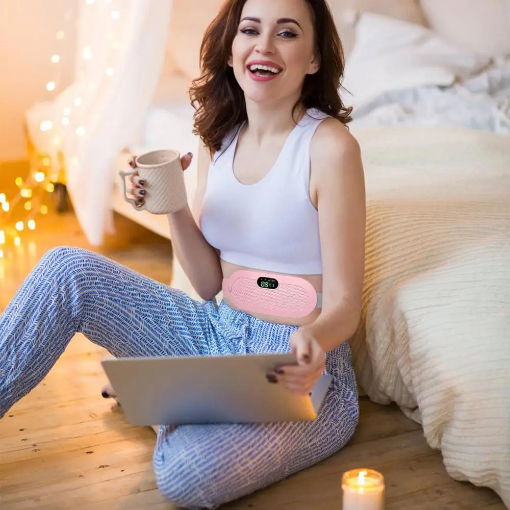 Almohadilla térmica menstrual, almohadilla térmica eléctrica de viaje para el estómago, cinturón térmico ajustable con pantalla digital, 4 modos de masaje por vibración