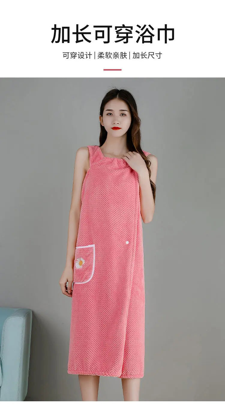 Toalla de baño para el hogar, ropa de mujer, adultos, absorbente de agua, de algodón puro, para secar el cabello, falda, estilo largo, bata de baño lavable