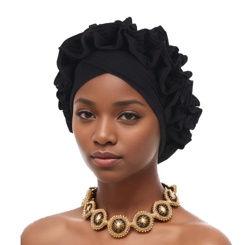 Ruffle Flower Women's Turban Cap Female Headscarf Bonnet African Headwraps Indian Hats Muslim Headwear Hat Turbante Mejur