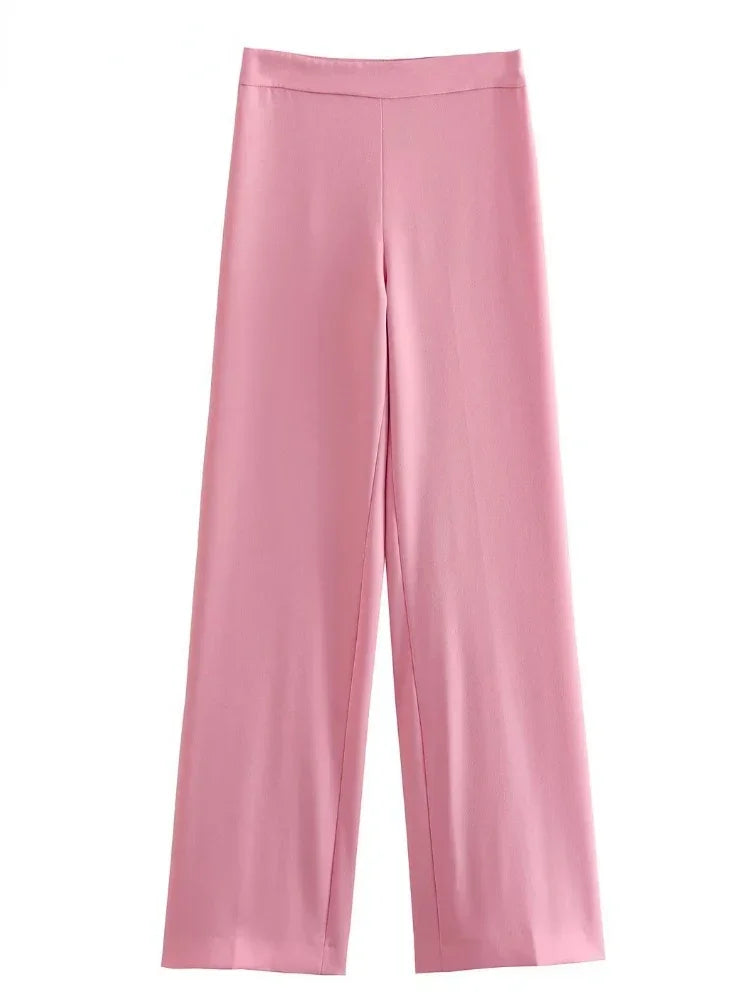 Dameblazer Ny Vår Elegant Uformell Kontordame Rosa Jakke Kåpe Mote Høy Liv Løse Vide Benbukser Buksedress