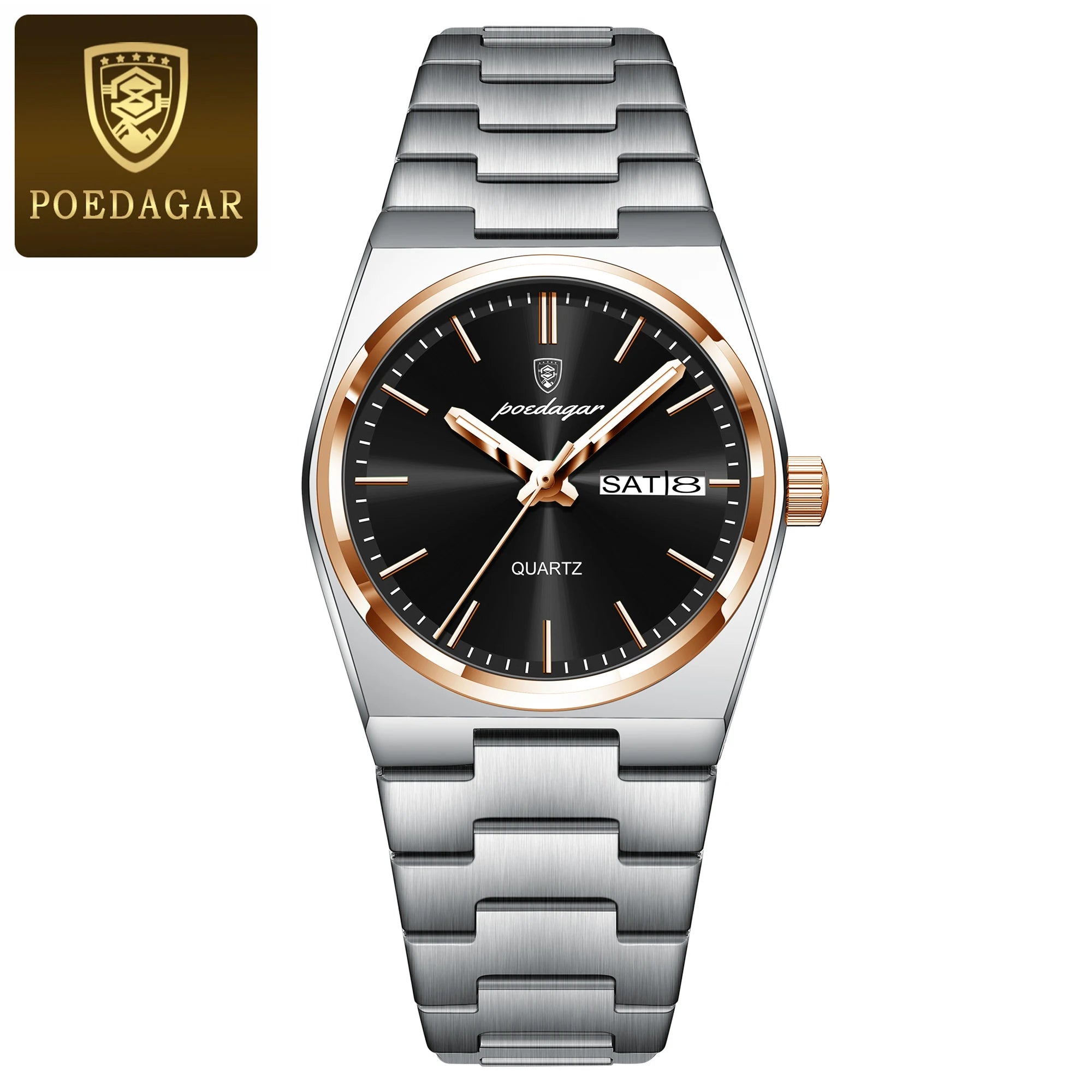 POEDAGAR Relojes Elegantes para Mujer Impermeable Luminoso Fecha Semana Reloj de Cuarzo de Acero Inoxidable para Mujer Reloj de Pulsera de Moda