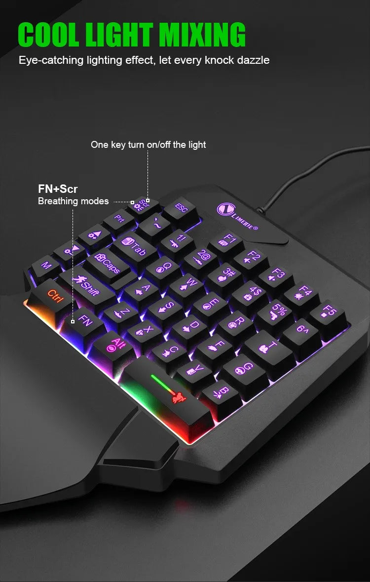 Teclado gaming de una mano y 35 teclas, mini teclado USB ultradelgado con retroiluminación para ordenador portátil, de sobremesa y smartphone