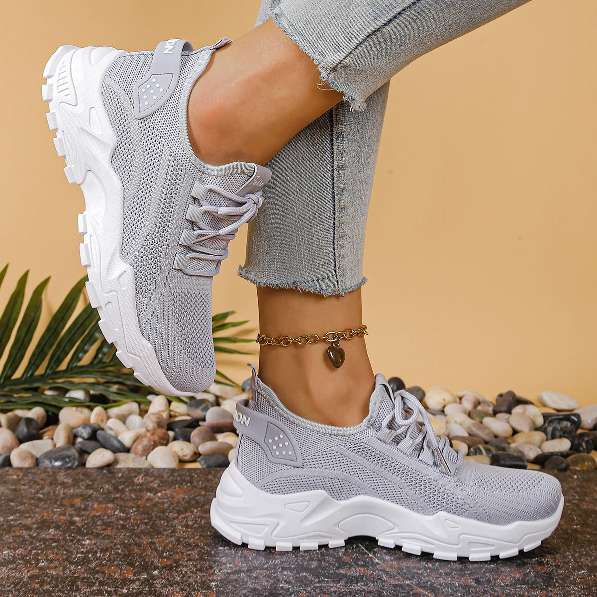 Damesko, trendy og allsidige, nettingsko, pustende, myksålede, snøresko for fritidsaktiviteter