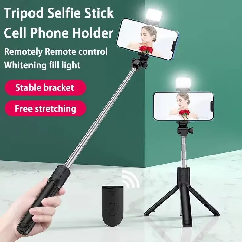 FANGTUOSI Selfiestang Stativ Uttrekkbar Trådløs Bluetooth Fjernkontroll Bærbar Smarttelefon Stativfeste For iOS Android Telefon