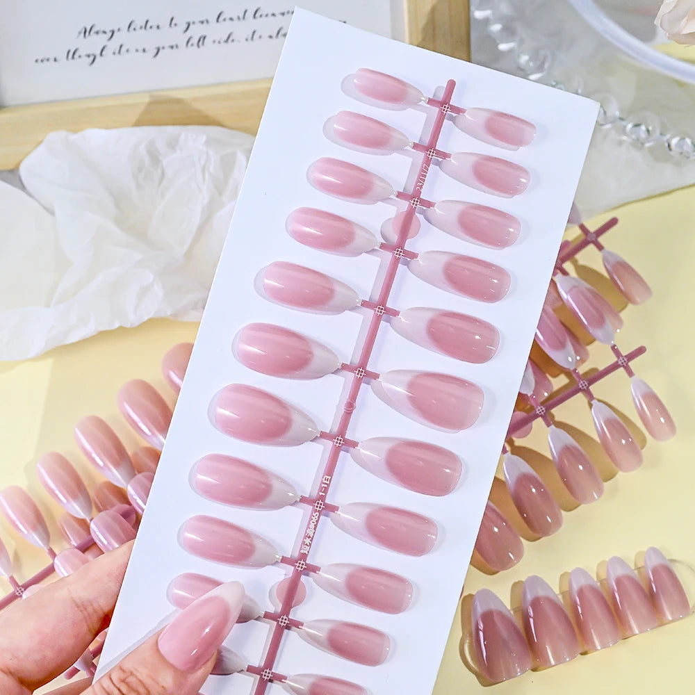 120 uñas postizas francesas de almendra mediana rosas, diseño degradado blanco, uñas postizas francesas a presión, cubierta completa de gel acrílico, puntas de uñas postizas#