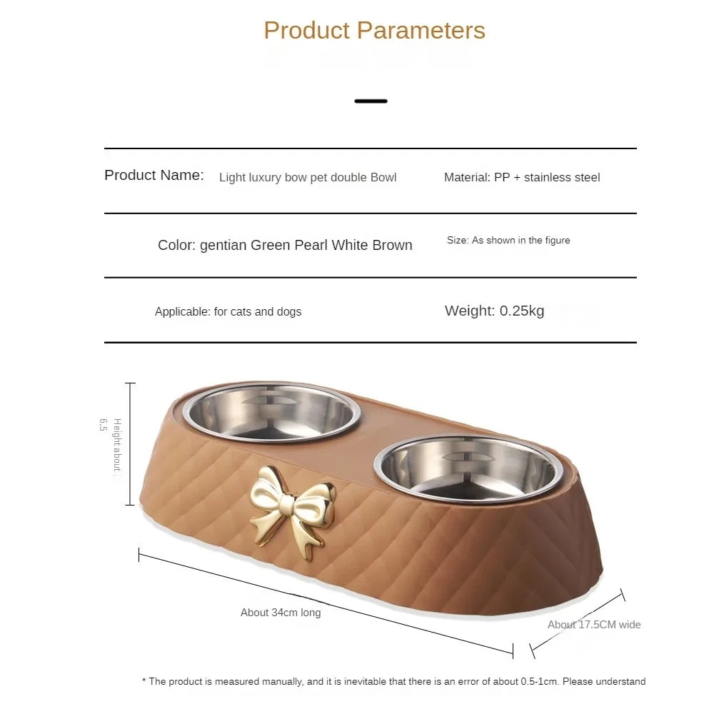 Kjæledyrutstyr Sløyfe Sløyfe Katter Matskål PP-bunn Hundeskål Rustfritt stål Dobbel Kjæledyrtilbehør Fôring Drikke Dobbel Skål