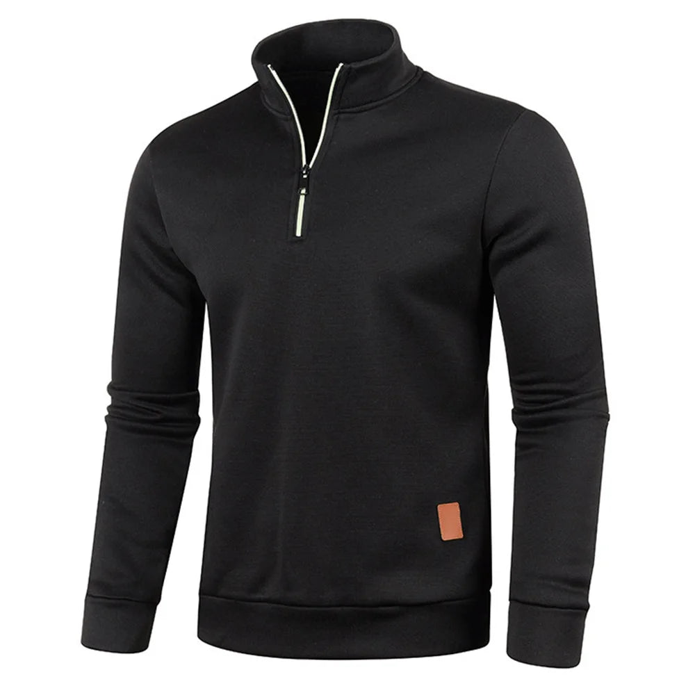 Sudadera de hombre, primavera, más gruesa, tipo pulóver, con media cremallera, para hombre, sudadera con capucha, sudadera de exterior, otoño, color liso, cuello alto