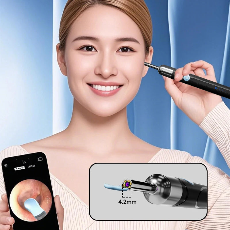 Cámara de limpieza visual de oídos WIFI, removedor de cerumen digital con 6 LED, resistente al agua, 4.2MM HD1080P, estuche con cucharas para oídos