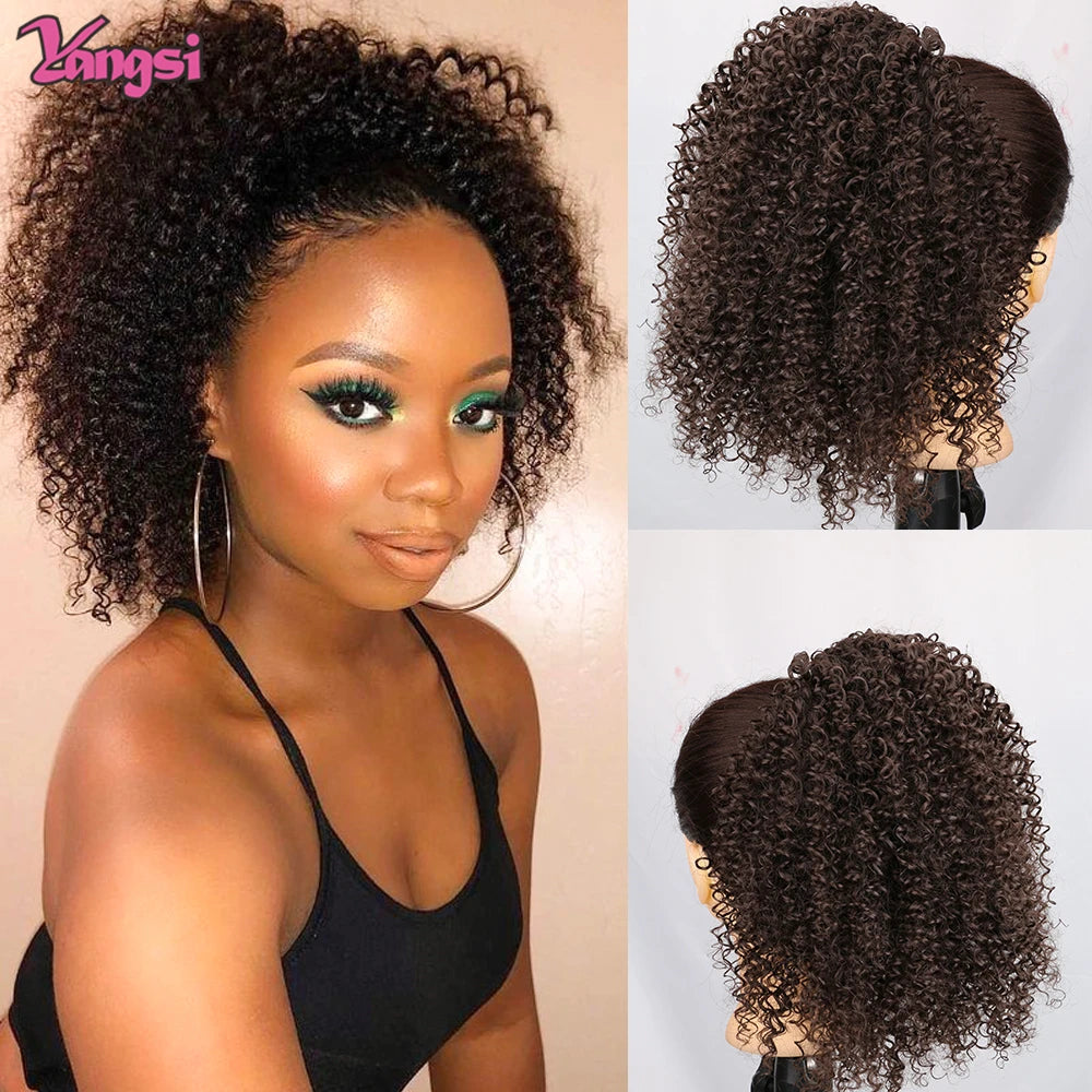 Afro Curly Ponytail for Black Women Drawstring Ponytail Kinky Synthetic hair Extension Ombre Bug Color Clip in For Party