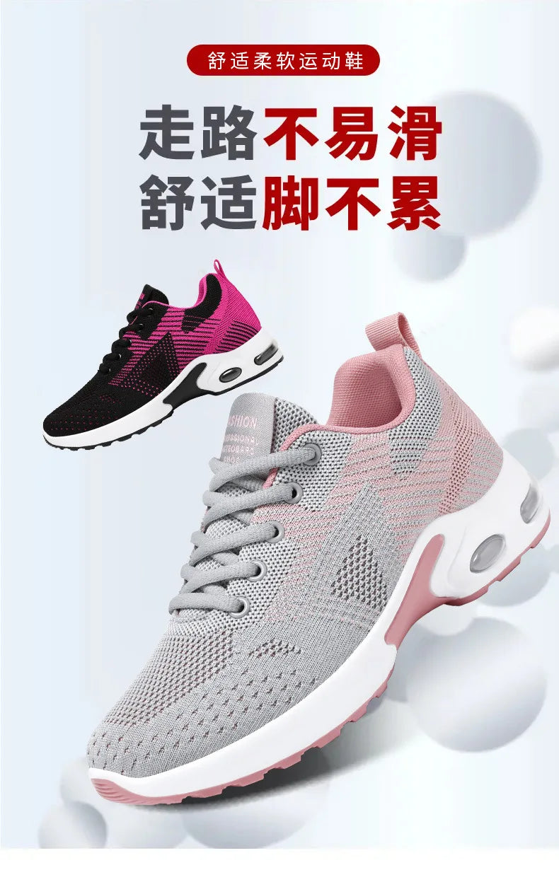 Zapatillas de running para mujer, nuevas, de primavera, de talla grande, informales, transpirables, con cordones, con cámara de aire, deportivas