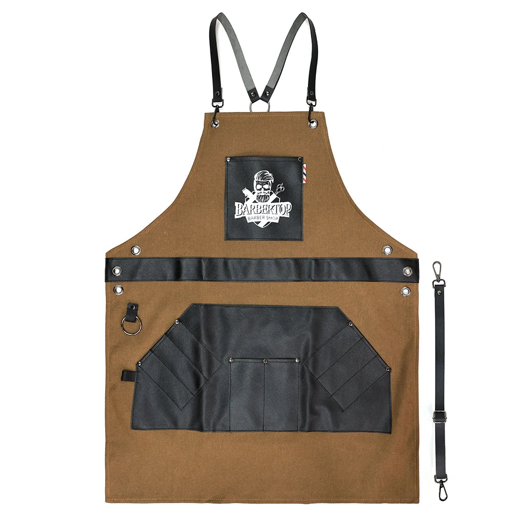 Delantales de barbero, uniforme de cocina para peluquero, delantal impermeable de tela con bolsillo para salón de barbería