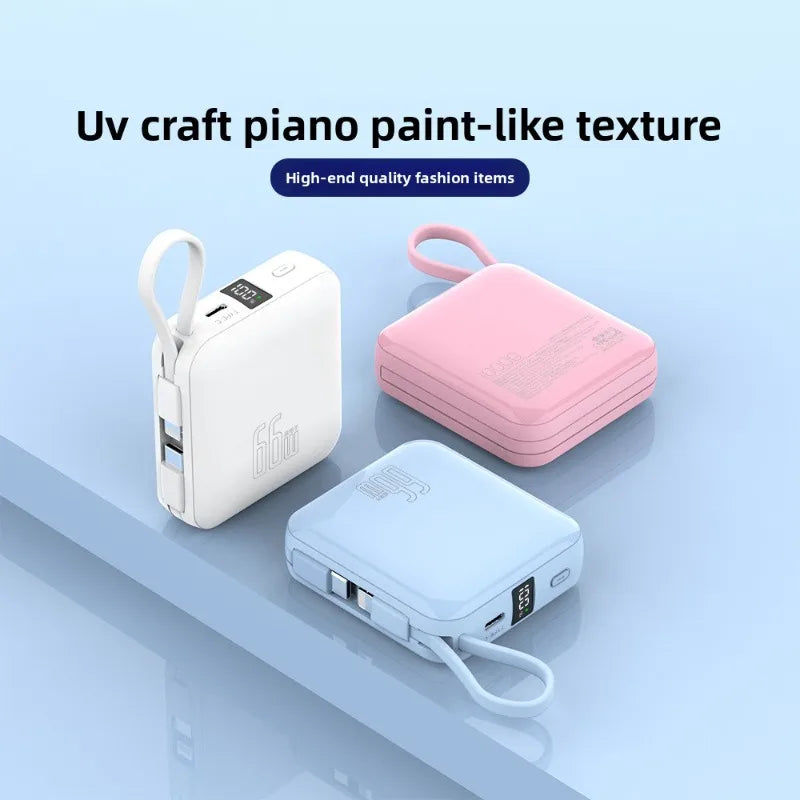 10000 mAh powerbank 22,5 W superrask lading, kompakt og bærbar med egen kabel, Mini 3C-sertifisert mobil strømforsyning.
