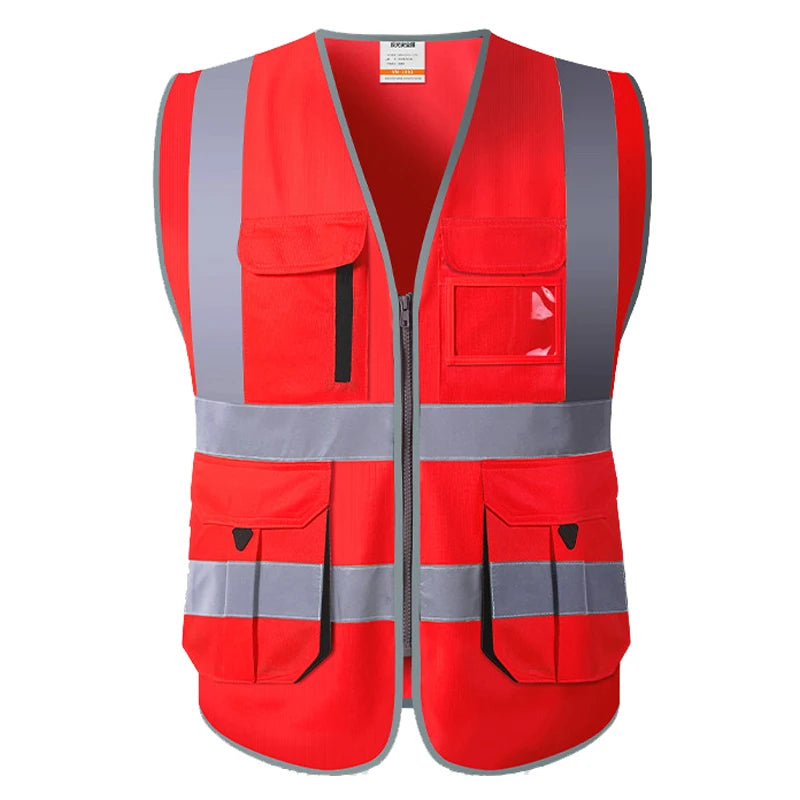 Chaleco Rojo para Hombre Chaleco de Trabajo con Múltiples Bolsillos Ropa de Trabajo de Alta Visibilidad
