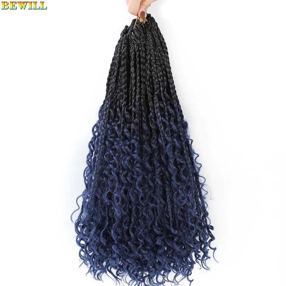 18" Long Boho Braids Extensions Goddess Box Braids Crochet Hair Black Purple Pink Synthetic Braiding Hair Bohemian Hippie Braids