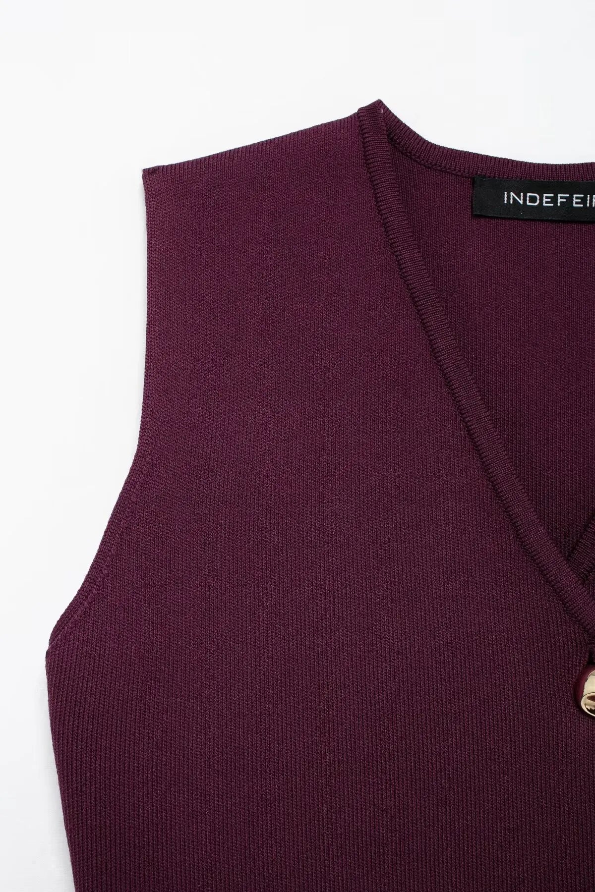 TRAFZA Conjunto de Falda de Mujer de Punto Rojo Vino con Chaleco sin Mangas con Cuello en V Ajustado + Falda Larga Sólida de Cintura Alta con Cremallera y Retazos Estilo Urbano