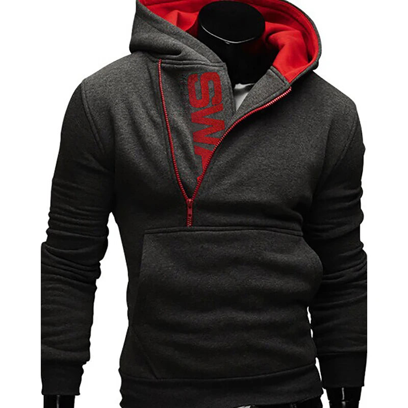 Sudadera con capucha de manga larga para hombre, sudadera con cremallera y capucha, cuello alto, top, chaqueta, abrigo, suéter negro