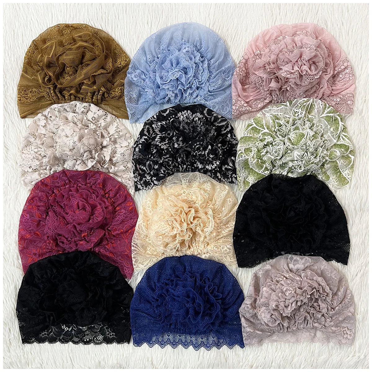 Gorro elástico de encaje calado de franela para mujer, gorra con cruz frontal, pañuelo musulmán, tocado de perlas estilo nacional indio