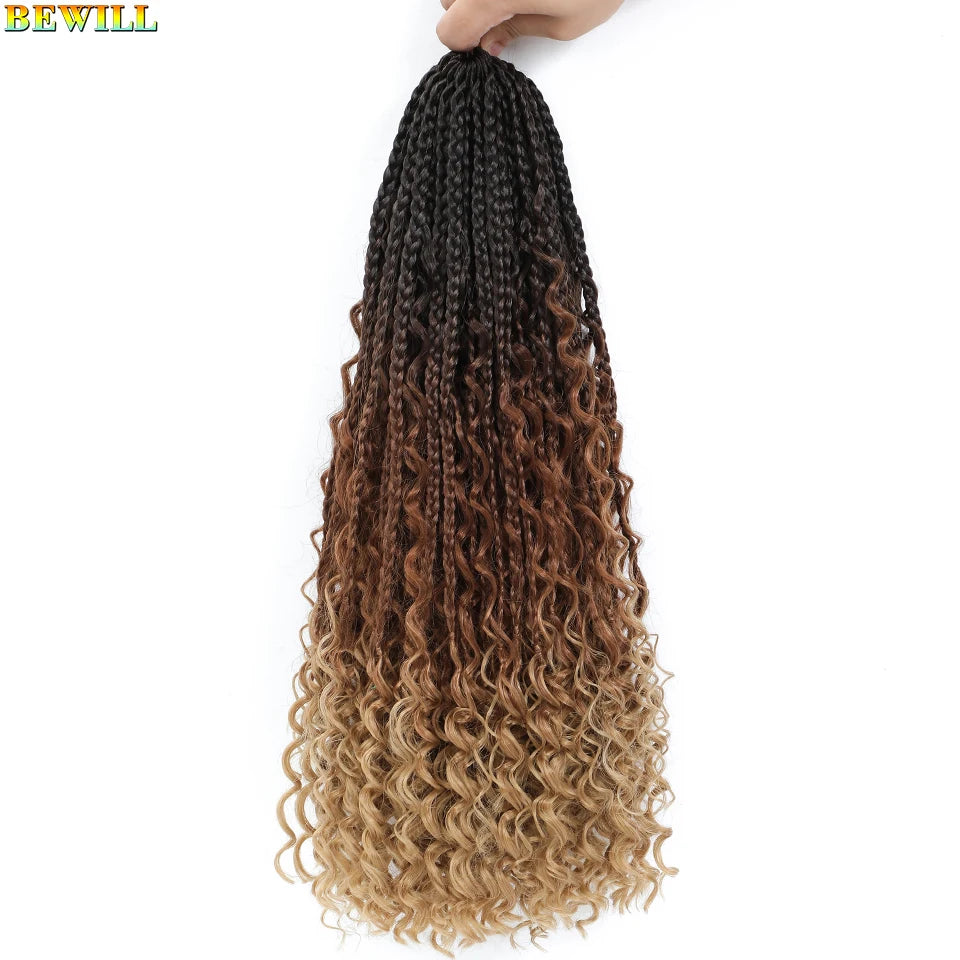 18" Long Boho Braids Extensions Goddess Box Braids Crochet Hair Black Purple Pink Synthetic Braiding Hair Bohemian Hippie Braids