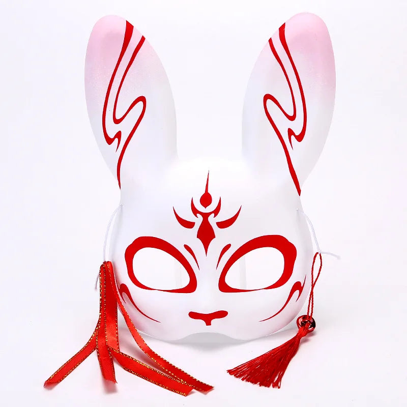 Máscara de conejo de estilo japonés, máscaras de media cara, zorros, conejo, accesorios de cosplay, máscaras de fiesta de disfraces de Halloween, máscara de anime para mujeres y hombres