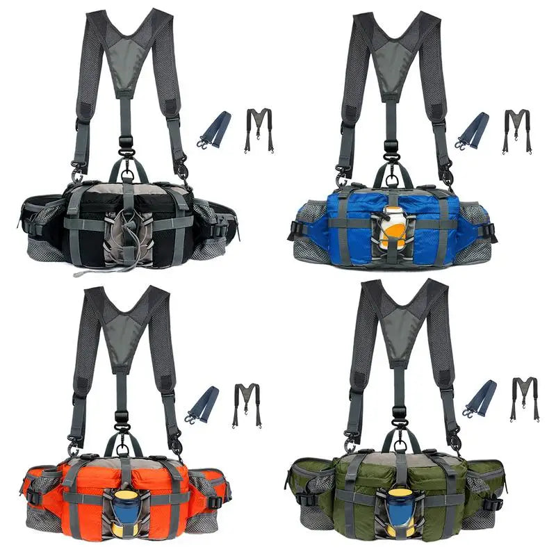 Hiking Waist Bag With 2 Water Bottle Holders Outdoor Waist Pack Waterproof Cycling Backpack Adjustable Strap Sport Storage Bag