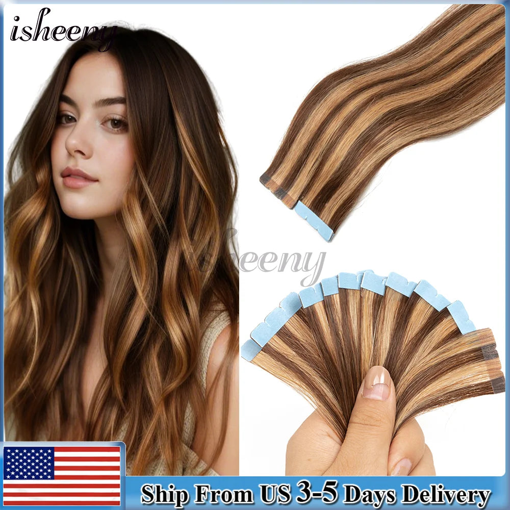 12-24'' Invisible Mini Tape in Human Hair Extensions Invisible Adhesive Seamless Tape in Hair Machine Remy Natural Straight Hair