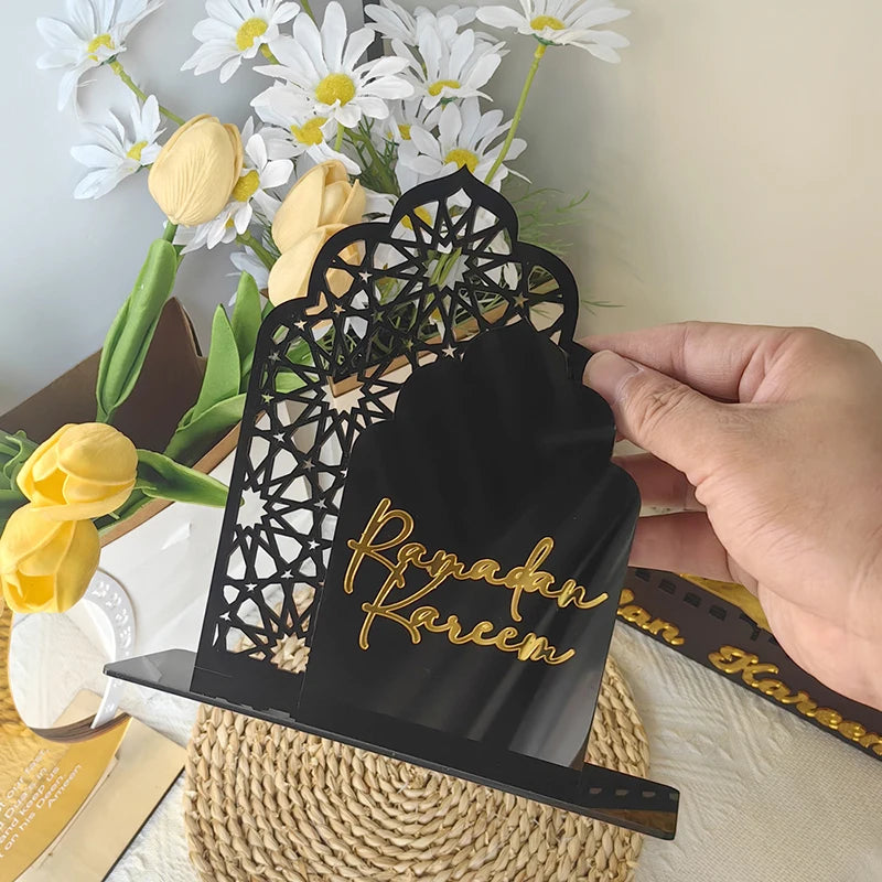 1set Acrylic Islamic Tabletop Decor Ramadan Kareem Mosque Castle Craft DIY Table Ornament Eid Mubarak Decoration 2025 For Home