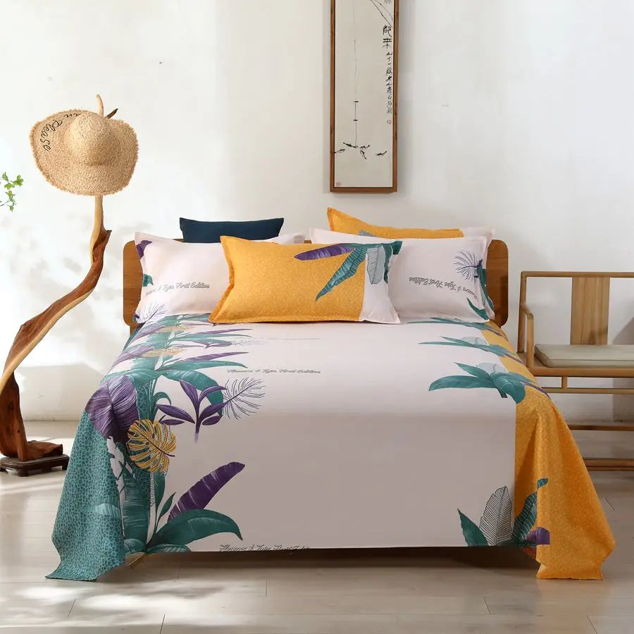 1 Sábana Bajera Textil Hogar Moderna Poliéster Algodón Sábanas Planas Ropa de Cama Tamaño Individual Queen King (Sin Fundas de Almohada)