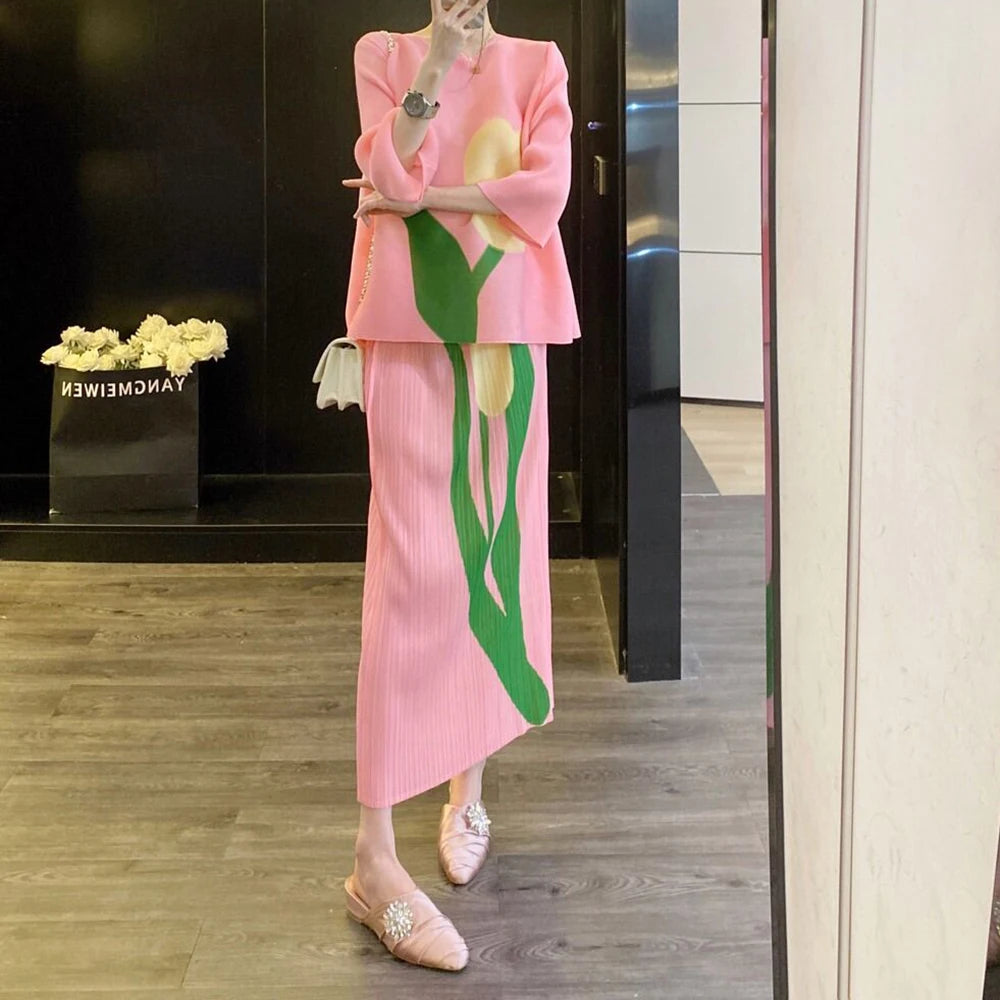 Conjunto plisado de top nuevo estilo adelgazante conjunto de dos piezas de falda de alta gama conjuntos de dos piezas para mujer atuendos faldas