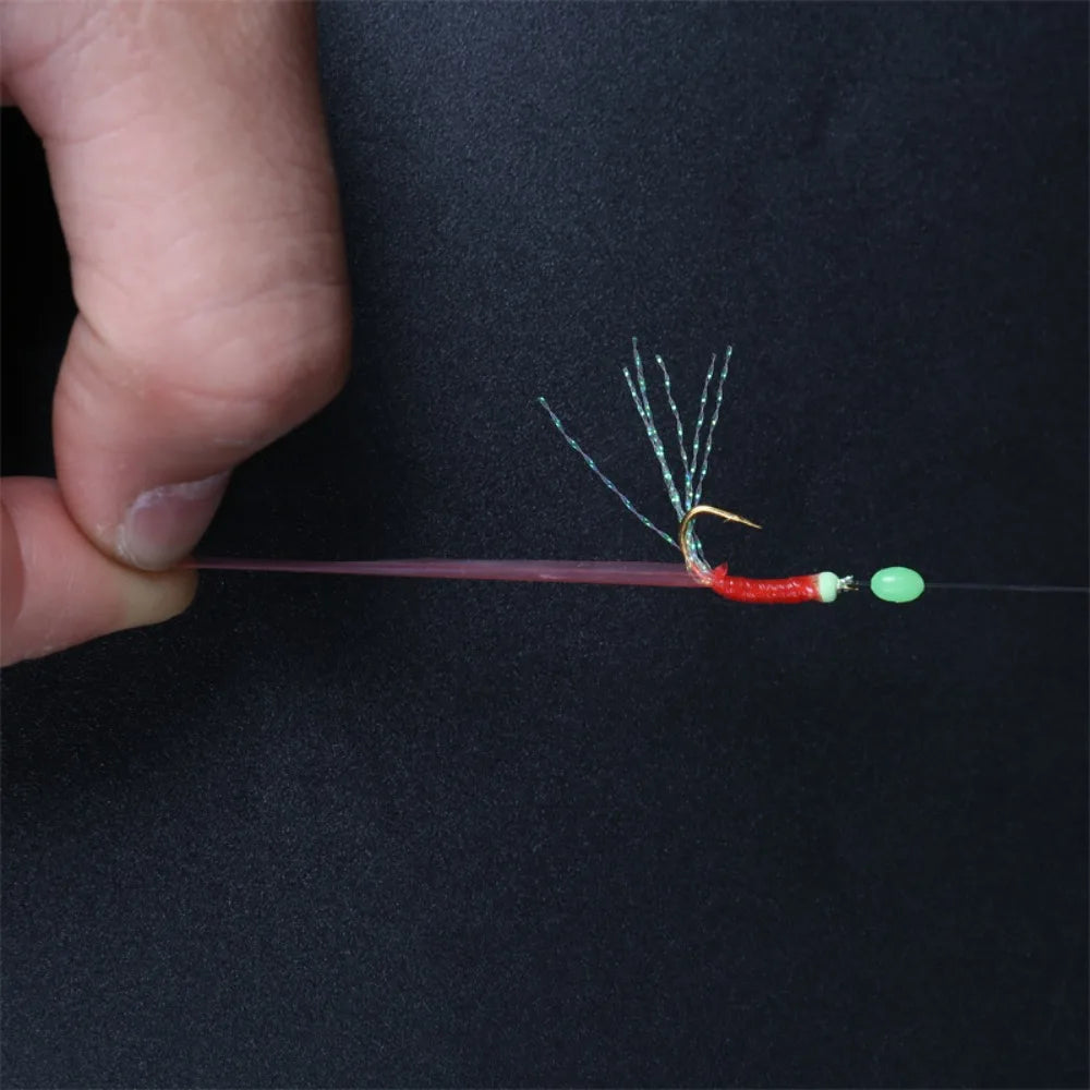 6pcs Luminous Bean for Sea/Freshwater Fishing Artificial Sabiki String Hook Rig 9 Sizes Rubber Bionic String Hook Fishing Hooks