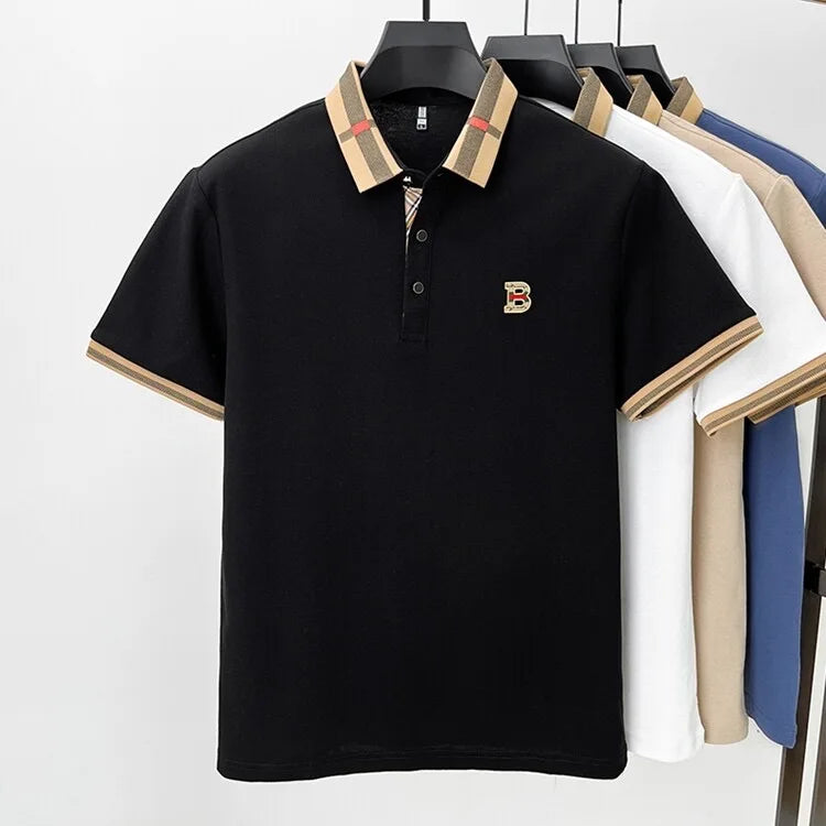 Polo de manga corta con logo de marca de lujo, camisa de polo de seda y algodón de alta gama, transpirable, para hombre, nueva colección de verano, camiseta Paul, ropa de hombre informal de moda.