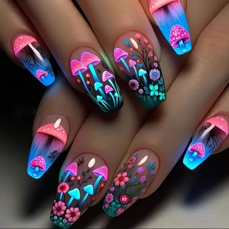 Colorful laser manicure patch wearing nails