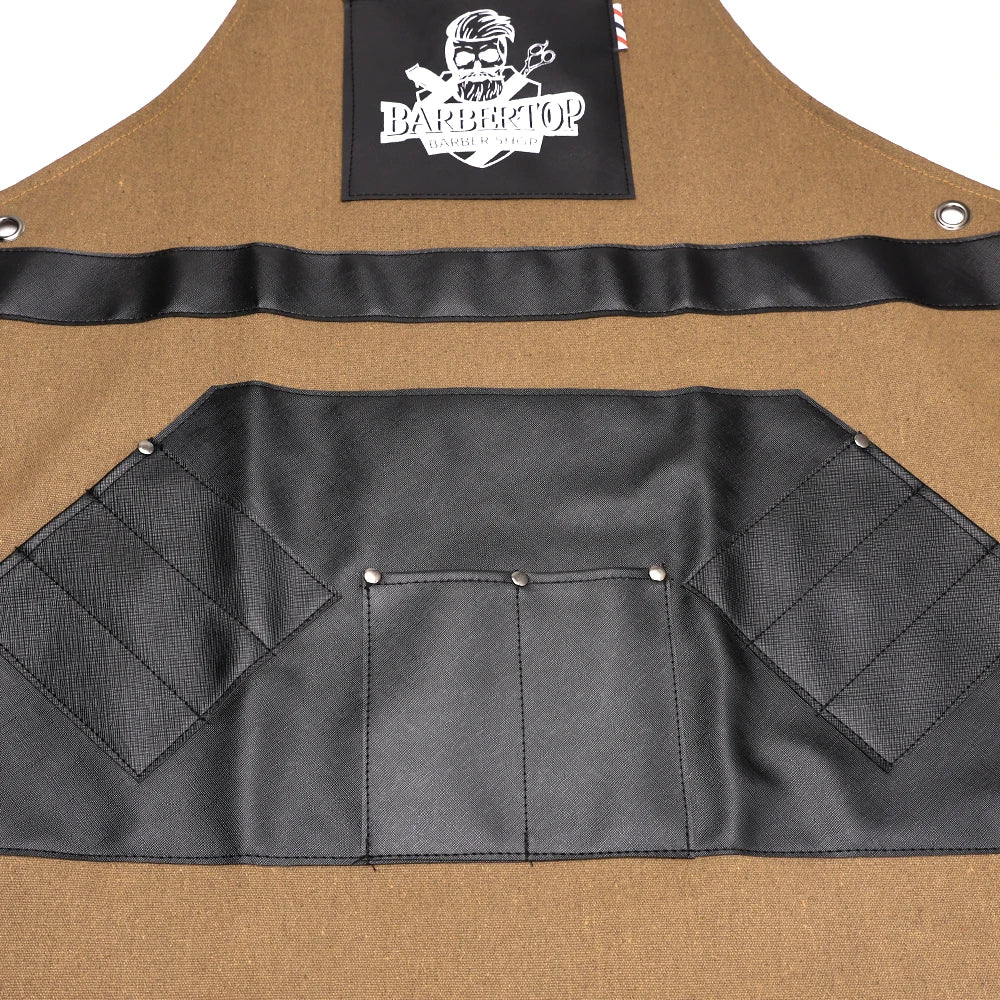 Delantales de barbero, uniforme de cocina para peluquero, delantal impermeable de tela con bolsillo para salón de barbería