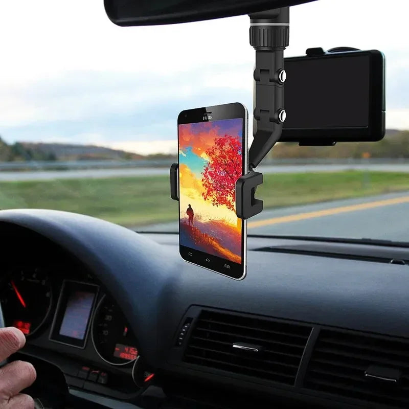 Soporte de Teléfono para Coche en Espejo Retrovisor, Soporte de Teléfono Giratorio 360°, Soporte de GPS Universal para Coche para Todos los Smartphones