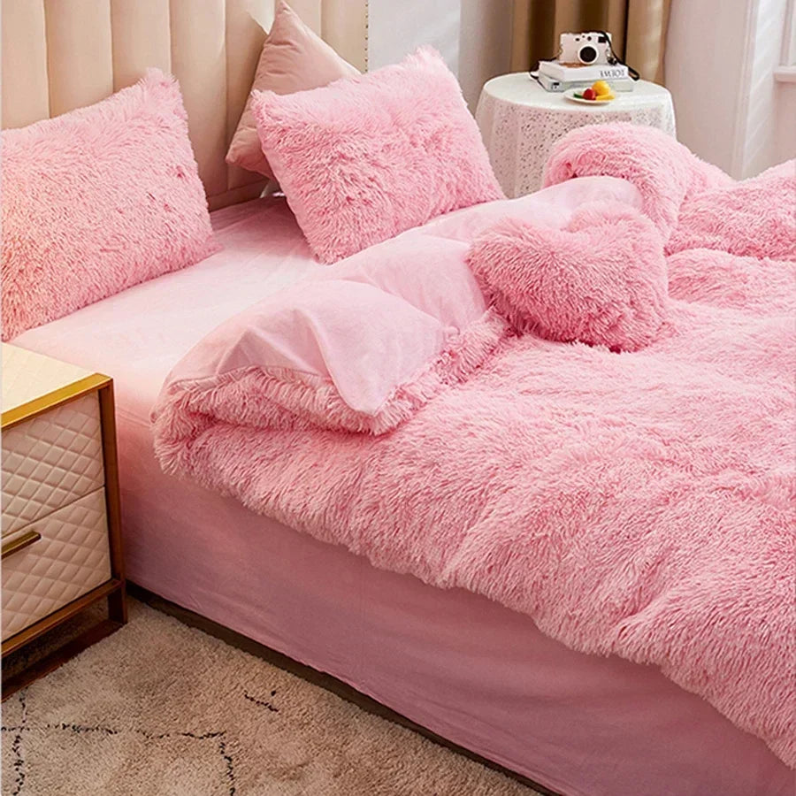 Juego de funda nórdica de felpa de lujo de 3/4 piezas – Ropa de cama cómoda y suave, perfecta para el confort del dormitorio, ideal para habitaciones de invitados y estética de dormitorios universitarios.