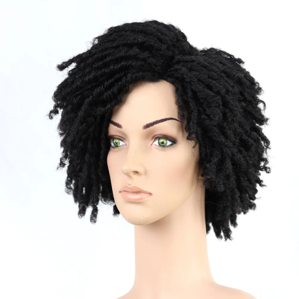 10Inches Braided Wigs Afro Bob Wig Synthetic DreadLock Wigs For Black Woman Short Curly Ends Cosplay Yun Rong Hair