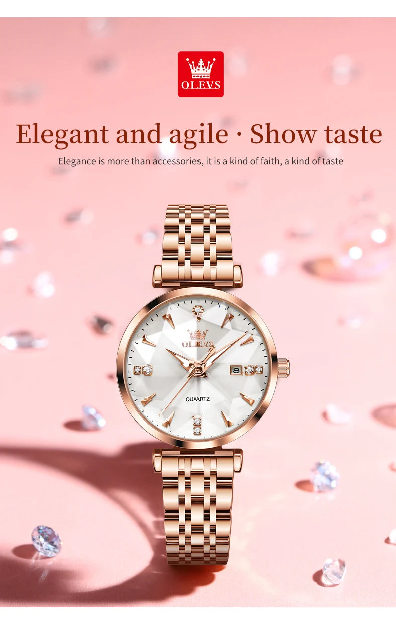 OLEVS 5536 Reloj de mujer de alta calidad con diseño de joyas elegantes, reloj de cuarzo impermeable, reloj de lujo de oro rosa para mujer Reloj Mujer