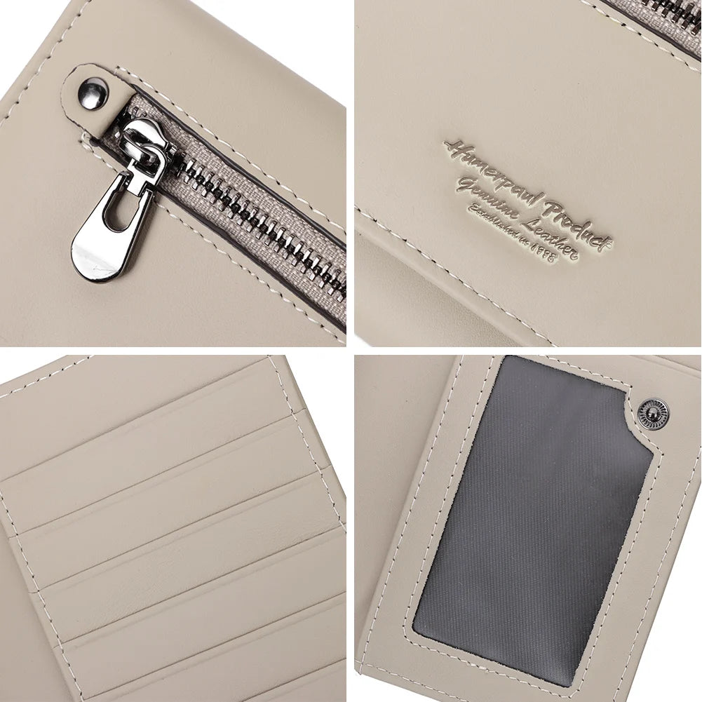 Portefeuille de luxe pour femme, en cuir véritable, avec emplacements pour cartes RFID, porte-monnaie multifonction