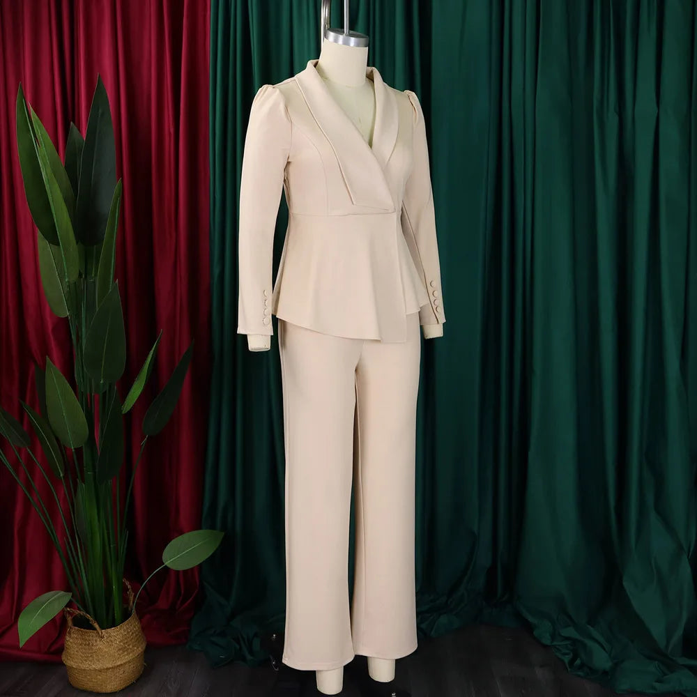 2-delt buksedress med vide ben for kvinner, formelt buksesett, elegant bryllupsfestkjole, kontorarbeid, forretningsantrekk, formelt antrekk