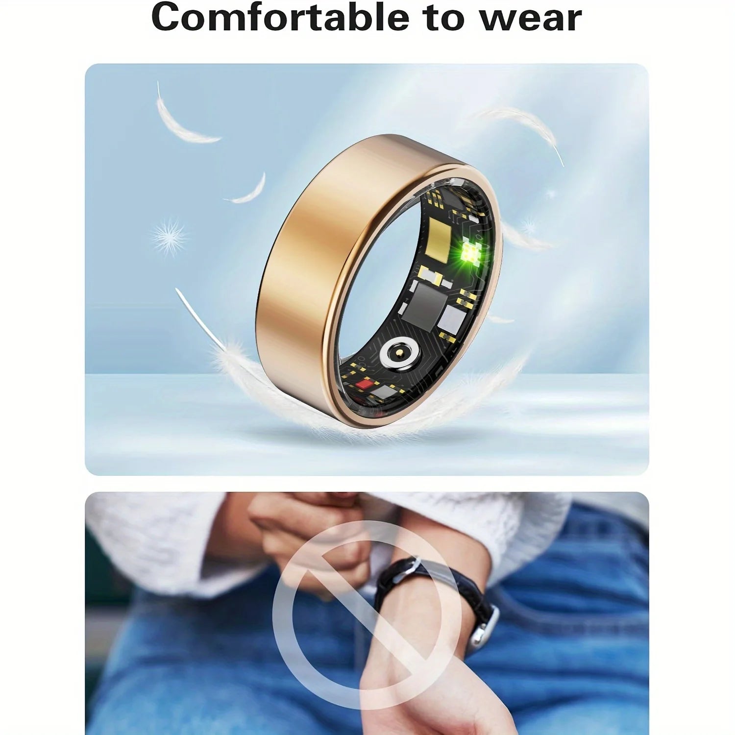 Anillo inteligente, seguimiento del sueño, monitoreo de movimiento, compatible con iPhone y Android, regalo inteligente, adecuado para mujeres y hombres