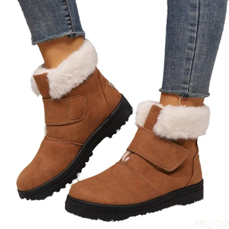 Botas de nieve elegantes y minimalistas para mujer, nuevas botas versátiles de invierno a la moda de gamuza con suela gruesa, cálidas y cómodas para mujer