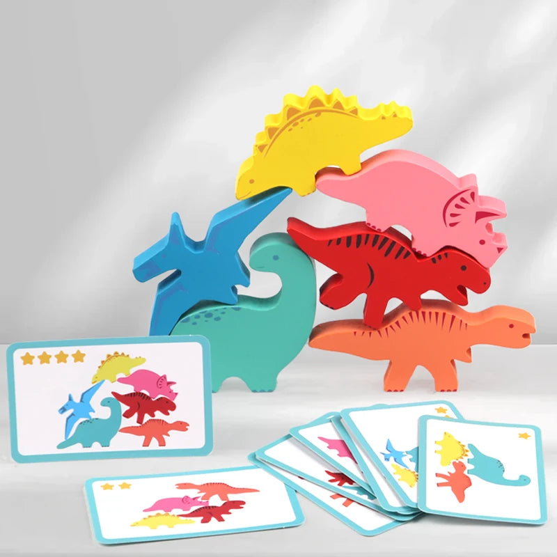 Wooden Balance Blocks Toys For Children Animal Dinosaur Building Stacking High Board Games Wood Montessori Toy Boys Kids Gift