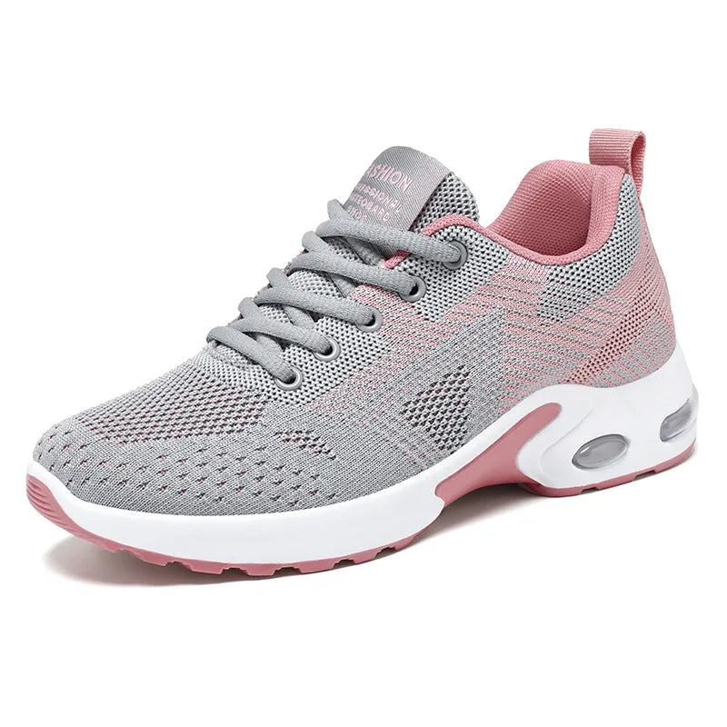 Zapatillas de running para mujer, nuevas, de primavera, de talla grande, informales, transpirables, con cordones, con cámara de aire, deportivas