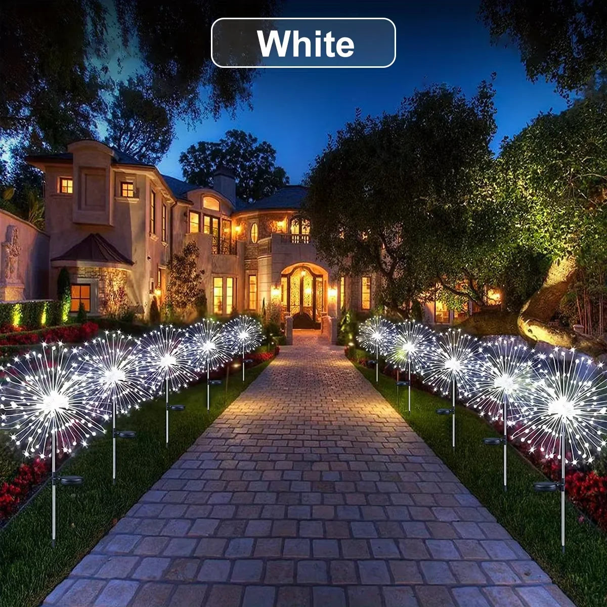 Guirlande lumineuse solaire LED extérieure en forme de feu d'artifice, étanche, en forme de pissenlit, pour la décoration de jardin et d'aménagement paysager. Décoration de pelouse et d'aménagement paysager.