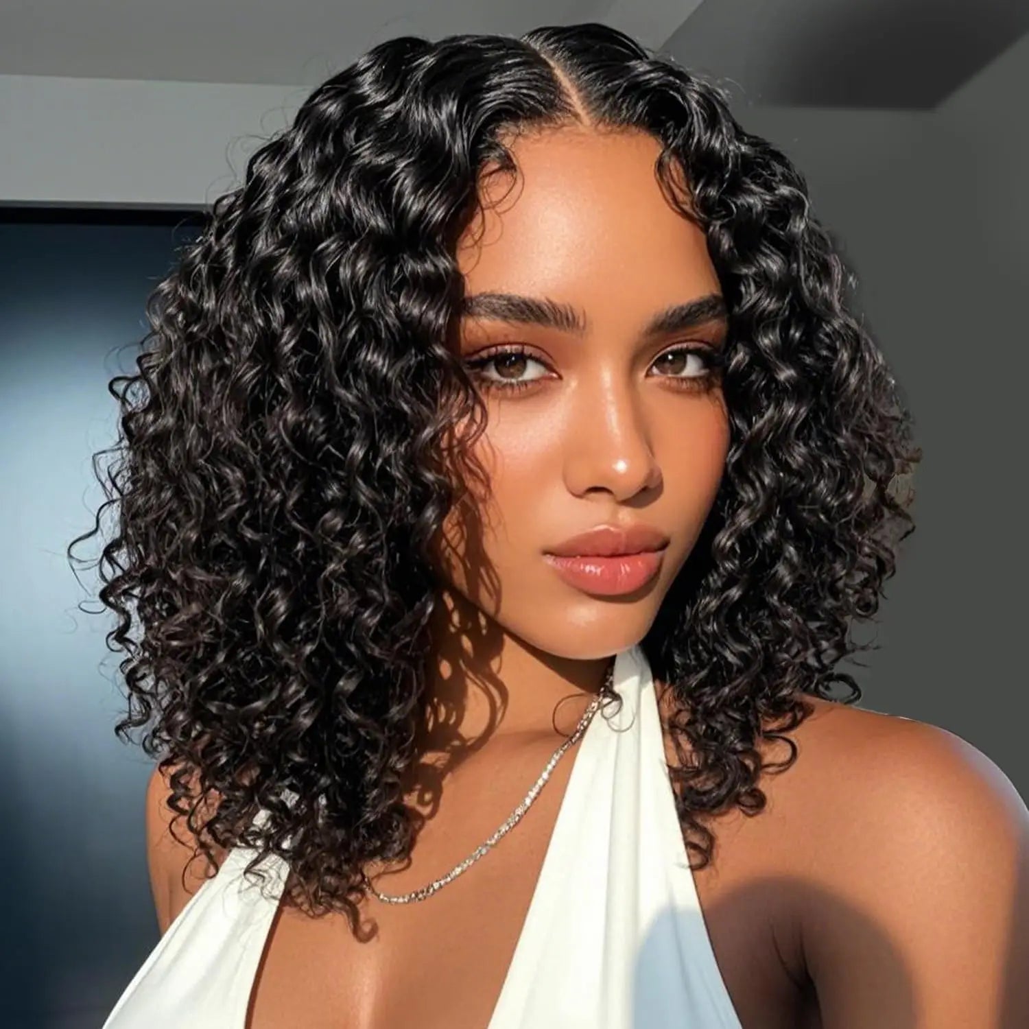 Deep Wave 13x4 Lace Frontal Bob Wig 200% Density Brazilian Pre Plucked Virgin Hair 100% Human Hair Wigs #1B lnvisible Lace Wigs