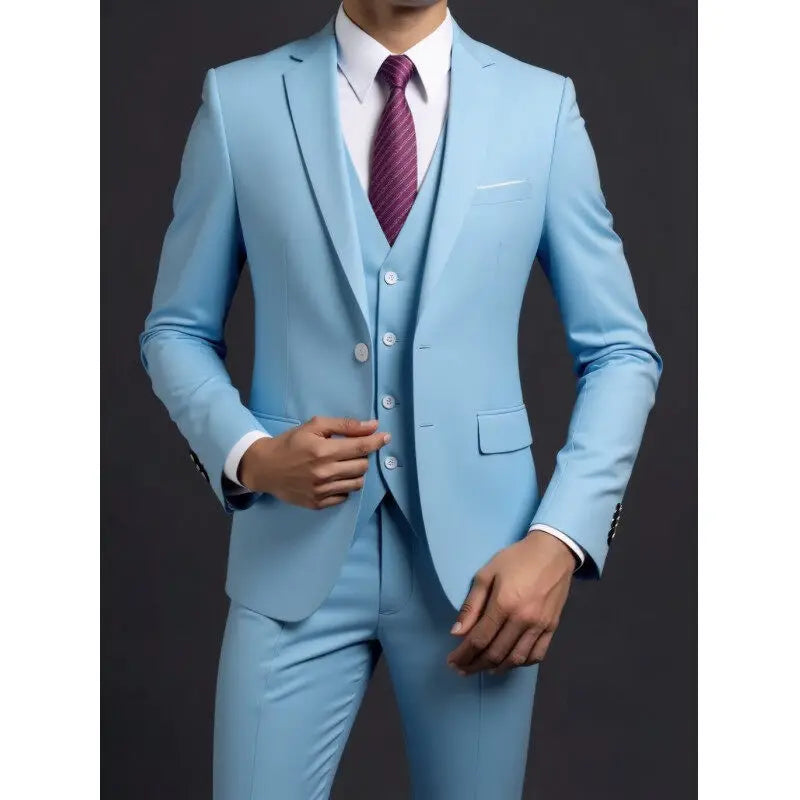 Traje (blazer + chaleco + pantalón) de hombre, elegante, de negocios, estilo británico, color liso, para banquete, anfitrión o boda, informal