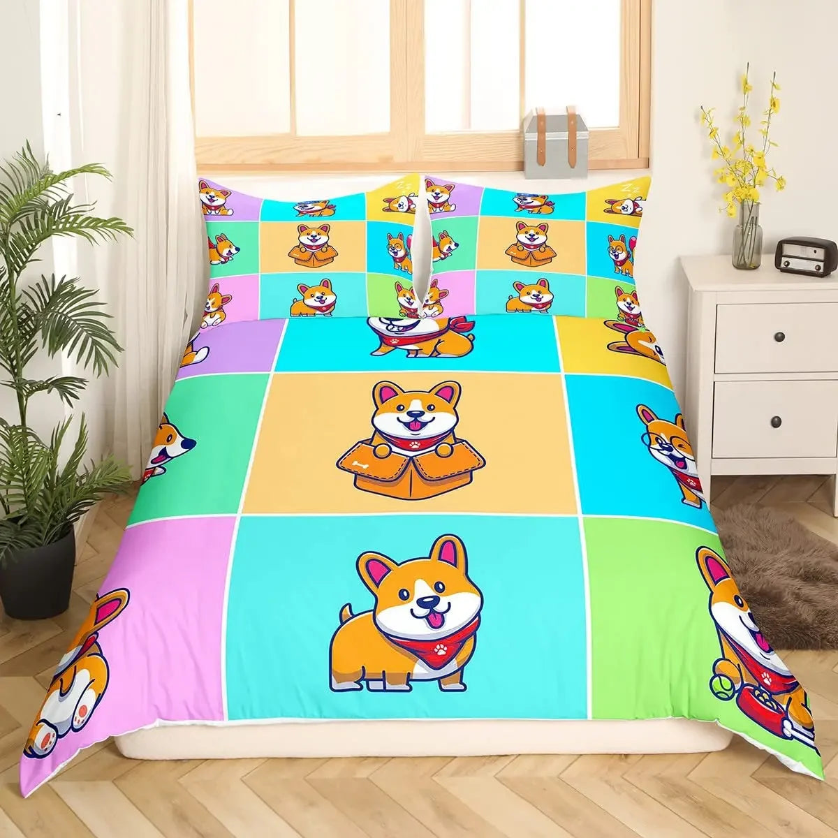 Juego de ropa de cama para niños con diseño de perro bonito, edredón de dibujos animados de perros para niños y niñas, funda de edredón de poliéster con diseño de animales de mascotas.