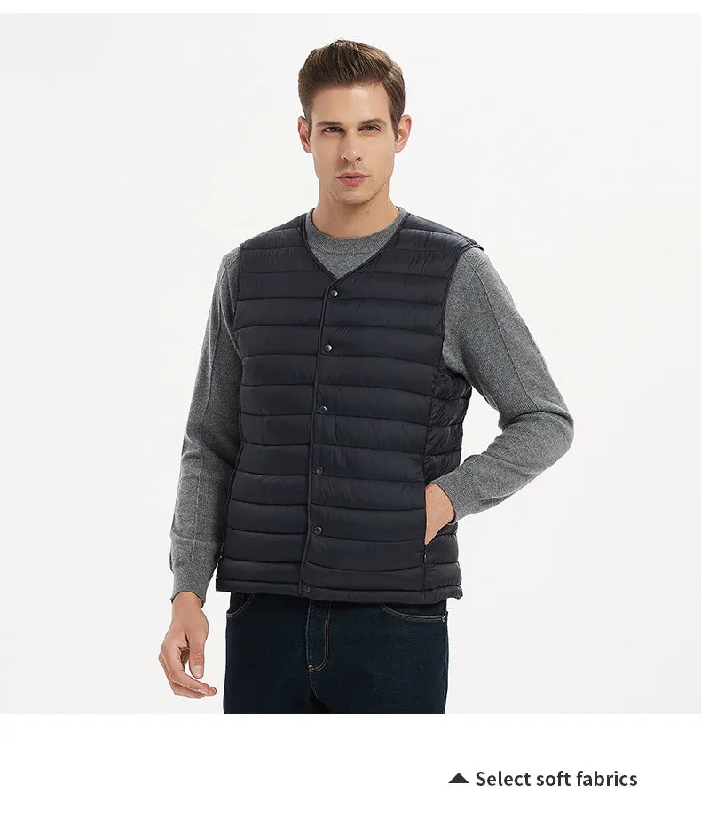 Men Vest Jacket Warm 2024 Autumn Winter Casual Sleeveless Coats Down Cotton Waistcoat Solid Color Male Buttons V-neck Outerwear